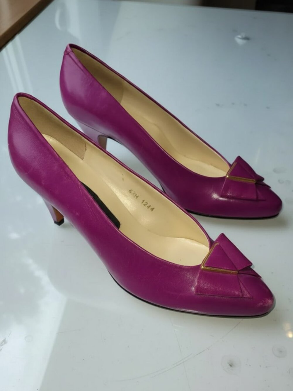 Vintage 80s Cone Heel Leather Maximalist Pumps Fuchsia Pink Size 6.5M